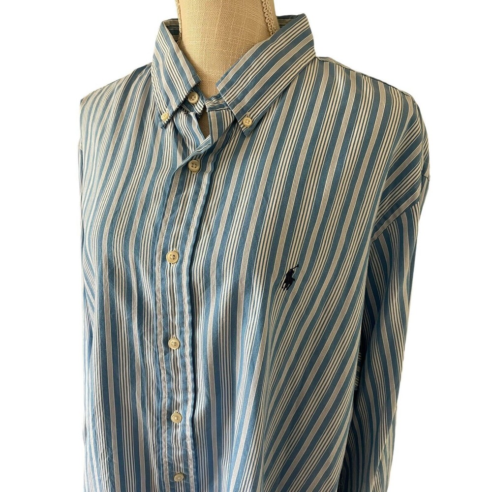 Polo Ralph Lauren Classic Fit Button Shirt Mens 17.5 XL Long Sleeve Blue Stripes